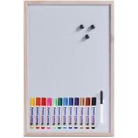 Magnetisch whiteboard/memobord - met houten rand - 40 x 60 cm - met 12x Power Liner stiften - thumbnail