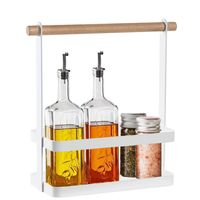 Kruidenrek/keuken organizer staand - wit - 24 x 10 x 20 cm - metaal/bamboe hout - thumbnail