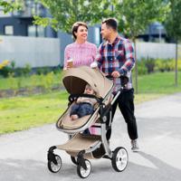 2 In 1 Kinderwagen voor Baby's 0-3 Jaar met Zonnekap Verstelbare Rugleuning Omkeerbare Zitting Wielen met Rem Draagtas Beige