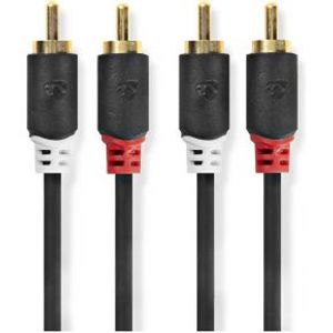 Stereo-Audiokabel | 2x RCA Male | 2x RCA Male | Verguld | 0.5 m | Rond | Antraciet | Doos