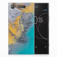 Sony Xperia XZ1 TPU Siliconen Hoesje Marble Blue Gold