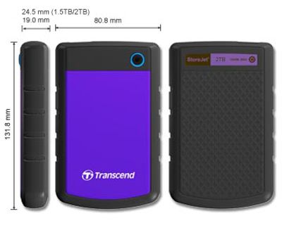 Transcend StoreJet 25H3P (USB 3.0), 2TB externe harde schijf 5400 RPM 2.5" Micro-USB B 3.2 Gen 1 (3.1 Gen 1) Zwart, Paars