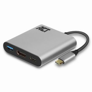 ACT USB-C naar HDMI female multiport adapter met PD Pass-Through 60W, 4K, USB-A