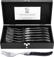 Laguiole Style de Vie Vorken Luxury Line, 6-delig, zwart pakkahout, In houten geschenkverpakking, Roestvrij staal