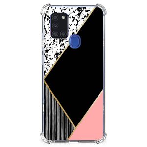 Samsung Galaxy A21s Shockproof Case Zwart Roze Vormen