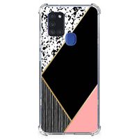 Samsung Galaxy A21s Shockproof Case Zwart Roze Vormen - thumbnail