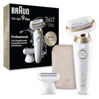 Braun Silk·épil 9 Flex 9-041 3D, Epilator Met Flexibele Kop, Wit/Goud, Wet & Dry, Langdurig Gladde Huid, Met Scheerkop & Trimmerkam