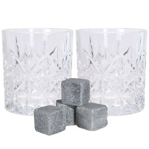 Luxe whiskyglazen set 4x stuks 230 ml met 6x whisky ijsblokstenen