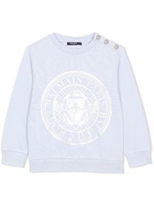 Balmain Kids sweat en coton à logo imprimé - Bleu