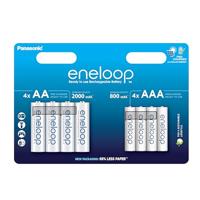Panasonic eneloop, 4x AA & 4x AAA herlaadbare batterijen, Ready-to-Use, 8-pack, verbeterde capaciteit van min. 2000 mAh, 2100 laadcycli, oplaadbare in plasticvrije verpakking, Ni-MH batterij