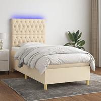 vidaXL Boxspring met matras en LED stof crèmekleurig 80x200 cm, bed, boxspringbed, tweepersoonsbed, slaapmeubel, boxspring bed, bed met matras