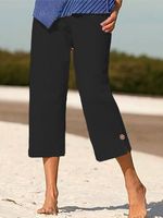 Loose Cotton Plain Casual Pants - thumbnail