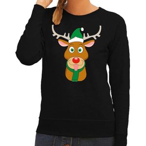 Foute kersttrui zwart met Ruldolf het rendier met groene muts voor dames 2XL (44)  -