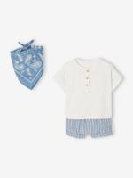 Babyset blouse + short + bandana blauw - thumbnail