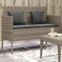 Tuinbank met kussens poly rattan grijs