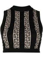 Balmain haut crop à motif monogrammé - Noir