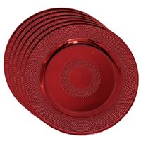 Set van 6x stuks kerstdiner onderborden rond rood glimmend 33 cm - thumbnail