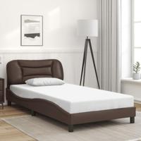 vidaXL Bedframe met hoofdbord kunstleer bruin 100x200 cm, bed, bed ombouw, tweepersoonsbed, bedbodem, slaapkamermeubel, 2 persoonsbed, logeerbed