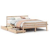 vidaXL Bedframe met lades massief grenenhout 135x190 cm, bed, bed ombouw, twijfelaar bed, bedbodem, slaapkamermeubel, 2 persoonsbed, tweepersoonsbed