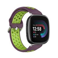 By Qubix - Compatible met Fitbit Versa 3 & 4 / Sense 1 & 2 - Sport editie - Large - Paars + groen - Compatible fitbit bandje