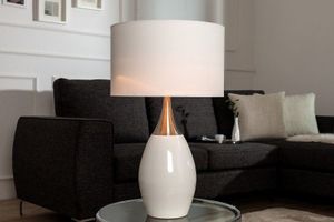 Moderne tafellamp CARLA 60cm wit zilver met linnen kap - 37006