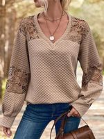 Lace Long Sleeve V Neck Boho Sweatshirt - thumbnail