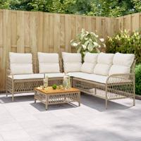 2-delige Loungeset met kussens poly rattan beige - thumbnail