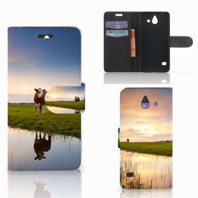 Huawei Ascend Y550 Telefoonhoesje met Pasjes Koe Huawei Ascend Y550 Telefoonhoesje met Pasjes Koe