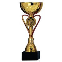 Trofee/prijs beker - goud - rood - hart - luxe beker - kunststof - 20 x 8 cm - sportprijs   -