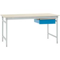 Manuflex BB5251.7035 Compleet bijzettafel basis stationair met melamine schijf + enkele lade, bxdxh: 1500 x 800 x 780 mm Grijs-wit (RAL 7035)