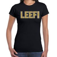 Fun LEEF t-shirt met goudkleurige print zwart voor dames 2XL  - - thumbnail