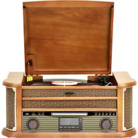 Reflexion HIF2002DAB Retro-stereoset DAB+, FM, CD, Cassette, Platenspeler, Bluetooth, USB Behuizing van echt hout, Opnamefunctie, Incl. afstandsbediening 2 x