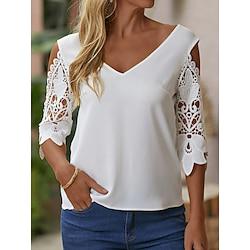 Dames Kanten overhemd Blouse Geklede topjes Kant Uitknippen Dagelijks Weekend Elegant Modieus Basic Halve mouw V-hals Wit Lightinthebox