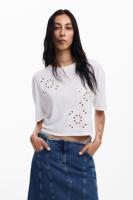 Effen T-shirt met details - WHITE - XL