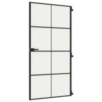 vidaXL Binnendeur smal 102,5x201,5 cm gehard glas en aluminium zwart, opdekdeur, paneeldeur, badkamerdeur, binnen deur, slaapkamerdeur