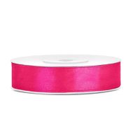 1x Hobby/decoratie donker roze satijnen sierlinten 1,2 cm/12 mm x 25 meter - thumbnail