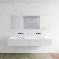 Zaro Lagom volledig naadloos solid surface onderkast 190cm mat wit met 2 lades Push tot open. Compleet met solid surface wastafel met 0 kraangat(en)