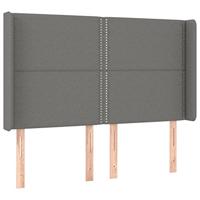 vidaXL Hoofdbord met randen 147x16x118/128 cm stof donkergrijs, hoofdeinde, houten hoofdeinde, bedonderdeel, houten hoofdbord, slaapkamermeubel