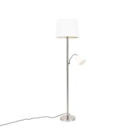 QAZQA Klassieke vloerlamp staal met witte kap en leeslampje - Retro