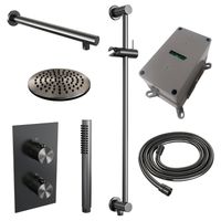 Regendoucheset Inbouw Brauer Gunmetal Edition Thermostatisch 20cm met 3-Weg Omstelling, Wandarm, Glijstang en Staaf Handdouche Geborsteld Gunmetal - thumbnail