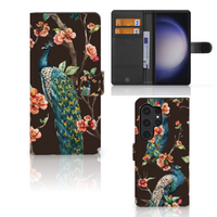 Samsung Galaxy S24 Ultra Telefoonhoesje met Pasjes Pauw met Bloemen