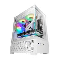 Mars Gaming MC-SE2, MicroATX Gaming Behuizing, Getemperd Glas Zijkant en Voorkant Zonder Rand, 120mm FRGB Ventilator, Dubbele Kamerstructuur, Compacte PC Minitoren met Grote Interne Capaciteit, Wit