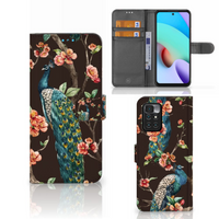 Xiaomi Redmi 10 Telefoonhoesje met Pasjes Pauw met Bloemen - thumbnail