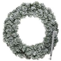 Kerstkrans 60 cm - groen - besneeuwd - met zilveren hanger/ophanghaak - kerstversiering