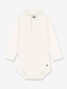 Romper met lange mouwen en polokraag in biologisch katoen PETIT BATEAU ecru