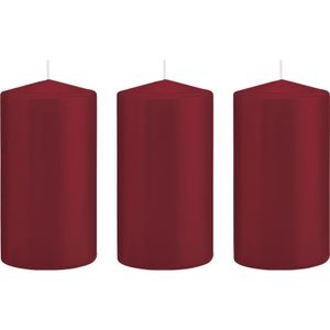 3x Kaarsen bordeauxrood 8 x 15 cm 69 branduren sfeerkaarsen   -