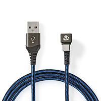 Nedis Gaming ZYOQUO USB-C 180° haaks naar USB-A snellaadkabel - USB2.0 - tot 3A / blauw - 1 meter