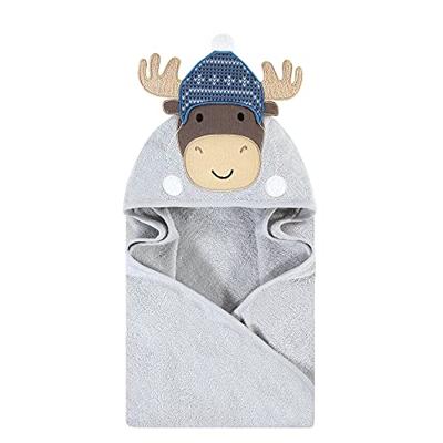 Hudson Baby Unisex Baby Cotton Animal Face Hooded Towel, Winter Moose, One Size