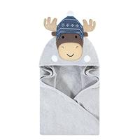 Hudson Baby Unisex Baby Cotton Animal Face Hooded Towel, Winter Moose, One Size