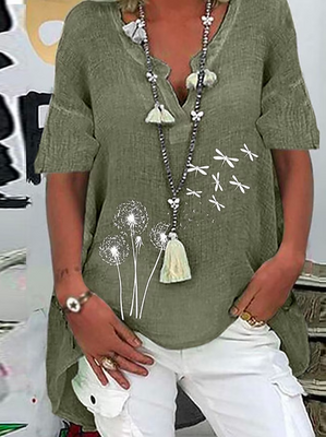 V Neck Loose Vacation Dandelion Blouse